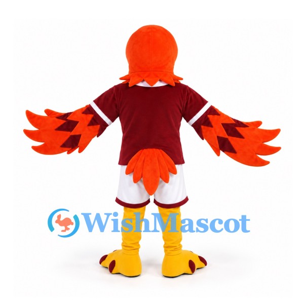 Parrot Mascot Costume in Red with Burgundy Sports Shirt