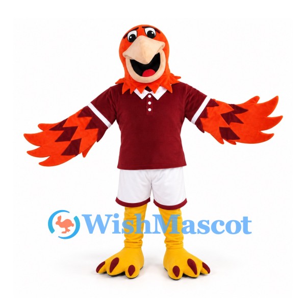 Parrot Mascot Costume in Red with Burgundy Sports Shirt