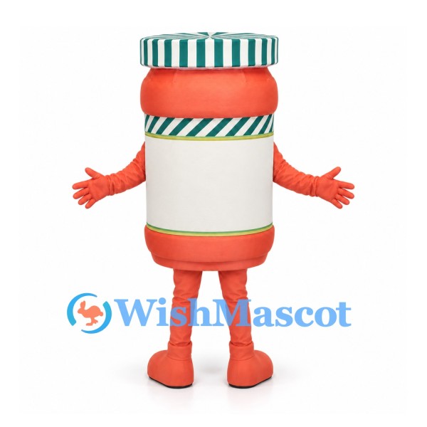 Apricot Jam Jar Mascot Costume with Green Striped Lid