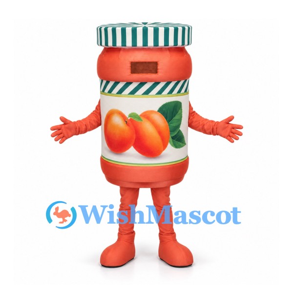 Apricot Jam Jar Mascot Costume with Green Striped Lid