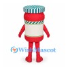 Strawberry Jam Jar Mascot Costume with Green Striped Lid
