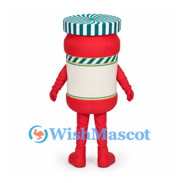 Strawberry Jam Jar Mascot Costume with Green Striped Lid