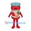 Strawberry Jam Jar Mascot Costume with Green Striped Lid