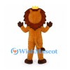 Lion Mascot Costume with Gold Crown and Brown Mane