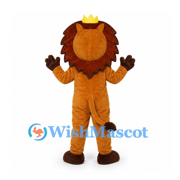 Lion Mascot Costume with Gold Crown and Brown Mane