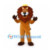 Lion Mascot Costume with Gold Crown and Brown Mane