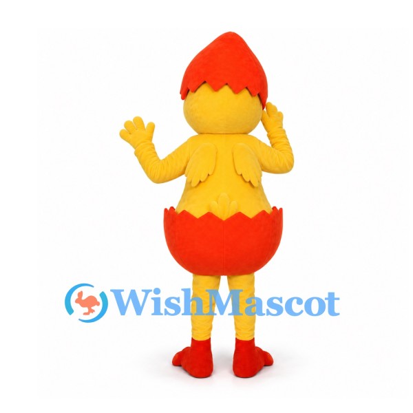 Hatching Chick Mascot Costume with Orange Eggshell Details