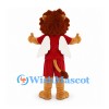 Lion Mascot Costume with Burgundy Sports Uniform