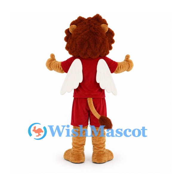 Lion Mascot Costume with Burgundy Sports Uniform