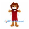 Lion Mascot Costume with Burgundy Sports Uniform