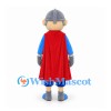 Knight Mascot Costume with Gray Helmet and Red Cape