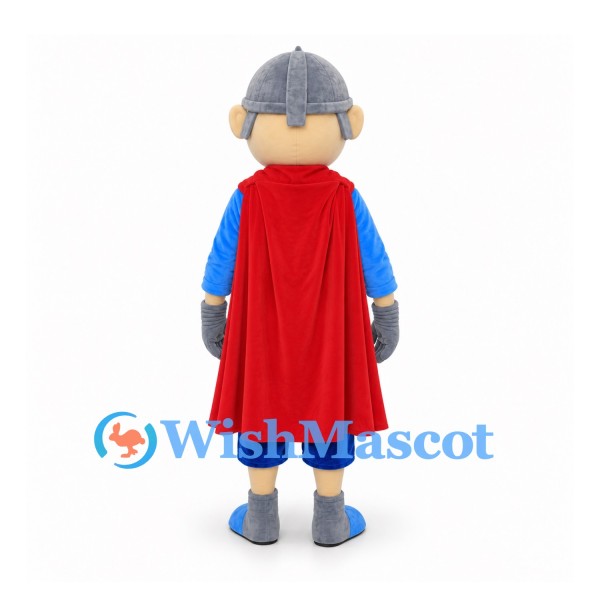 Knight Mascot Costume with Gray Helmet and Red Cape