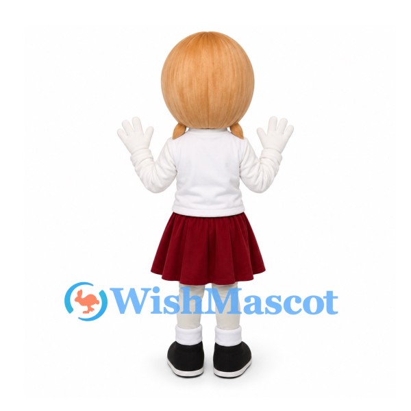 Girl Mascot Costume with White Shirt and Burgundy Skirt