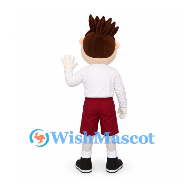 Boy Mascot Costume with White Shirt and Burgundy Shorts
