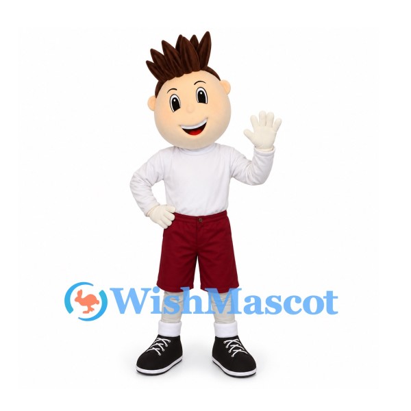 Boy Mascot Costume with White Shirt and Burgundy Shorts