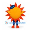 Sun Mascot Costume with Blue Hat and Orange Rays