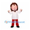 Man Mascot Costume with Curly Brown Hair and White Coat