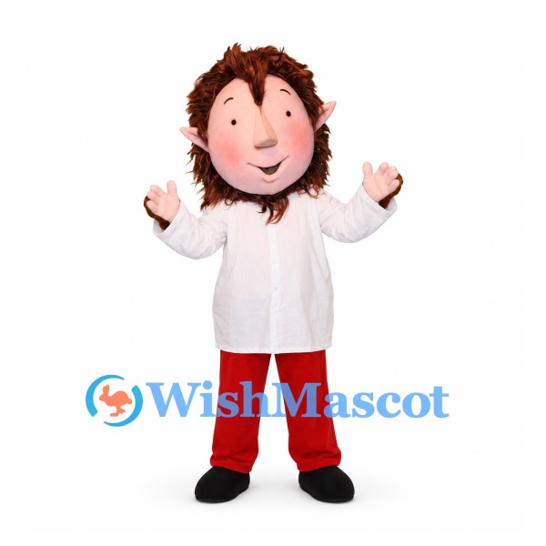 Man Mascot Costume with Curly Brown Hair and White Coat