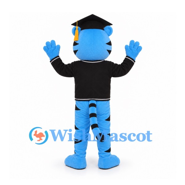 Tiger Mascot Costume in Blue with Graduation Cap