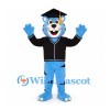 Tiger Mascot Costume in Blue with Graduation Cap