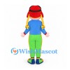 Girl Mascot Costume with Red Hat and Green Pants