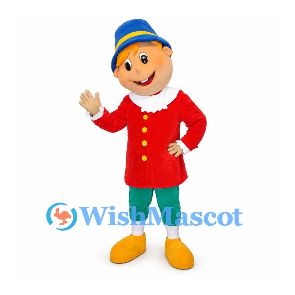 Boy Mascot Costume with Blue Hat and Red Coat