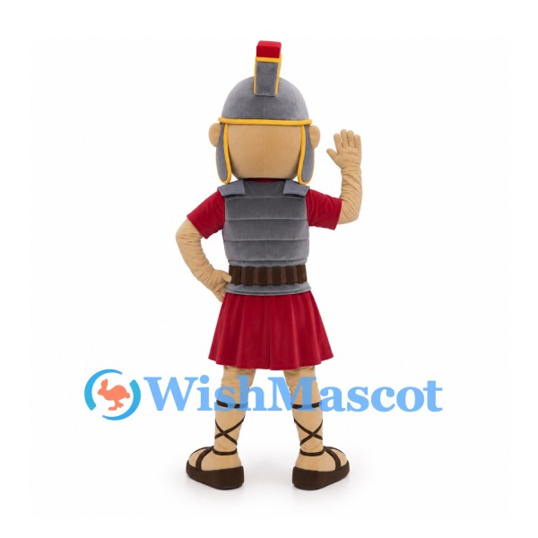 Roman Soldier Mascot Costume with Gray Armor and Red Tunic