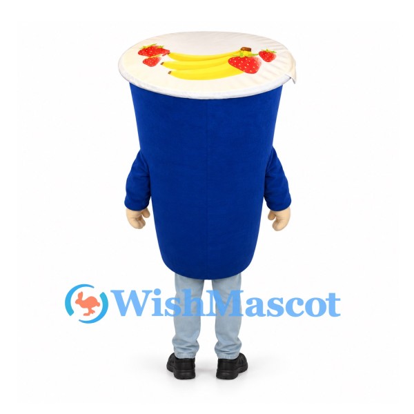Yogurt Cup Mascot Costume in Blue with Fruit Topping