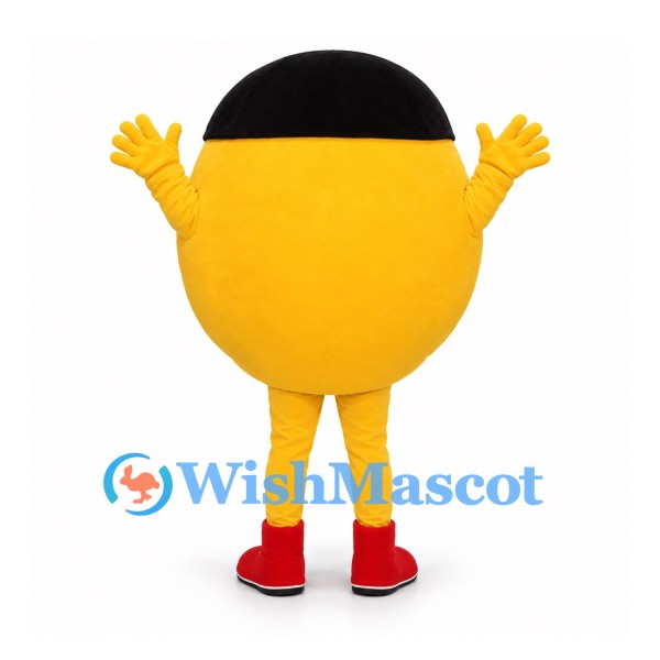 Smiley Face Mascot Costume in Yellow with Black Cap