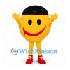 Smiley Face Mascot Costume in Yellow with Black Cap