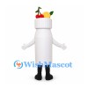 Smoothie Bottle Mascot Costume in White with Fruit Topping
