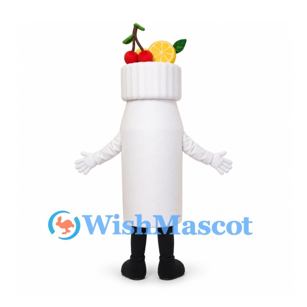 Smoothie Bottle Mascot Costume in White with Fruit Topping