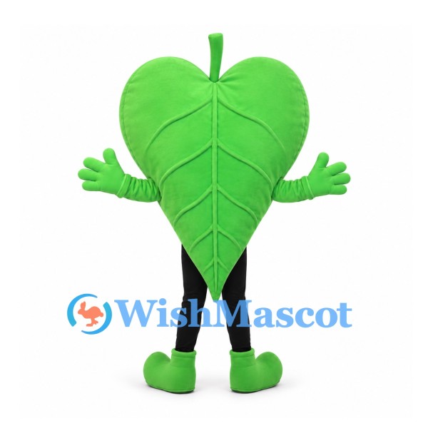 Leaf Mascot Costume in Green with Smiling Face