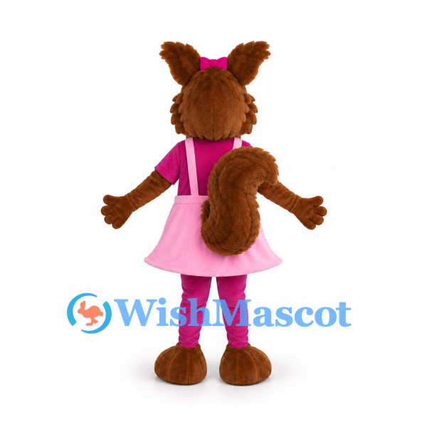 Squirrel Mascot Costume with Pink Dress and Purple Bow