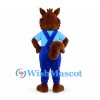Squirrel Mascot Costume with Blue Overalls and Striped Shirt