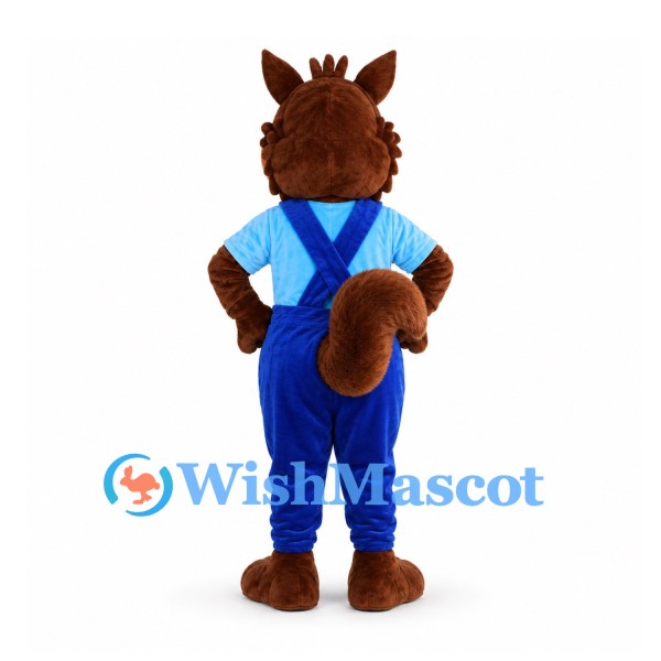 Squirrel Mascot Costume with Blue Overalls and Striped Shirt