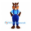 Squirrel Mascot Costume with Blue Overalls and Striped Shirt