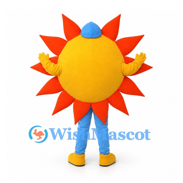 Sun Mascot Costume with Blue Bow Tie and Cap