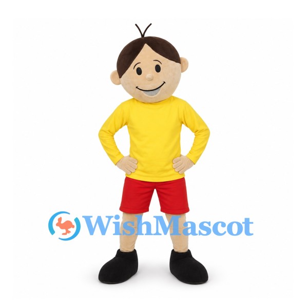 Boy Mascot Costume with Yellow Shirt and Red Pants