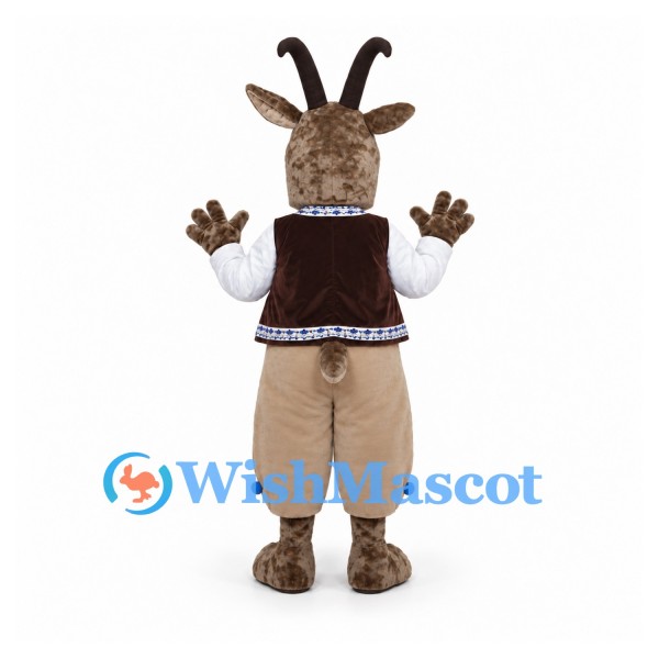 Goat Mascot Costume with Embroidered Vest and Beige Pants