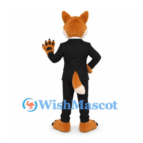Fox Mascot Costume with Black Suit and Gold Tie
