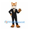 Fox Mascot Costume with Black Suit and Gold Tie
