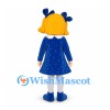 Girl Mascot Costume with Blue Bow and Sparkling Dress