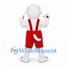 Dog Mascot Costume in White with Red Overalls