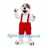 Dog Mascot Costume in White with Red Overalls