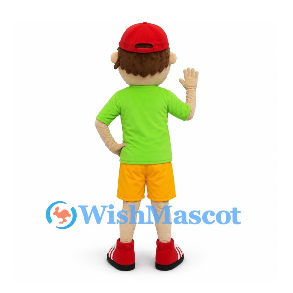Boy Mascot Costume with Red Cap and Green Shirt