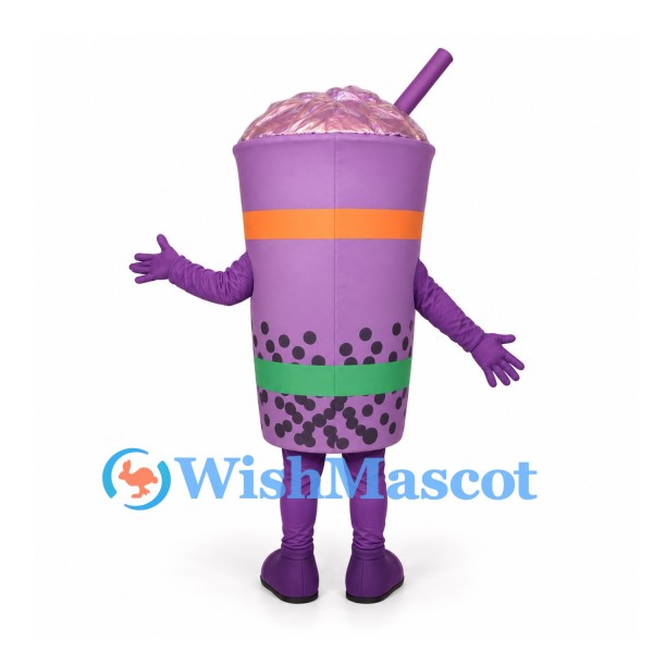 Bubble Tea Mascot Costume in Purple with Straw