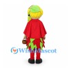 Woodland Elf Mascot Costume with Red Cape and Leaf Skirt