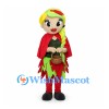 Woodland Elf Mascot Costume with Red Cape and Leaf Skirt