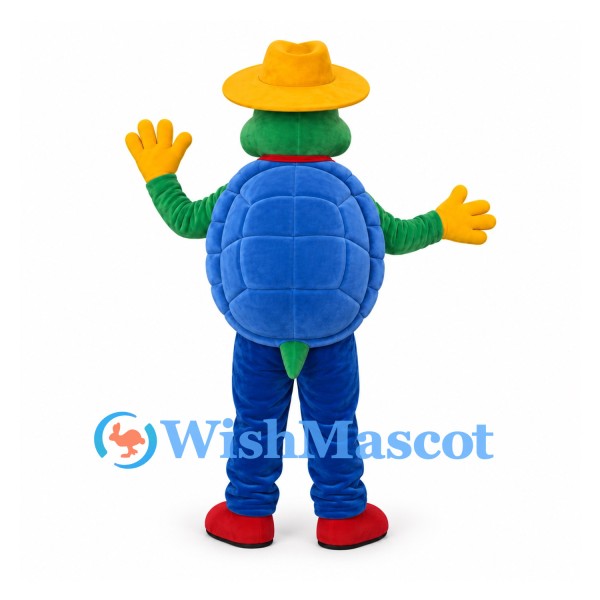 Turtle Mascot Costume with Yellow Hat and Blue Pants